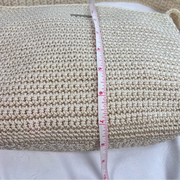 THE SAK Shoulder Taupe Crocheted Cotton Bag w/ Silver Hardware